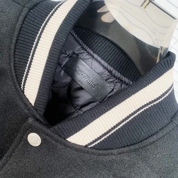 Off-White Black Leather-Sleeved Jacket